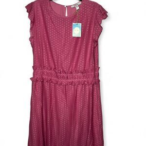 New Ella Moon Pink lace polka dot dress with ruffles large